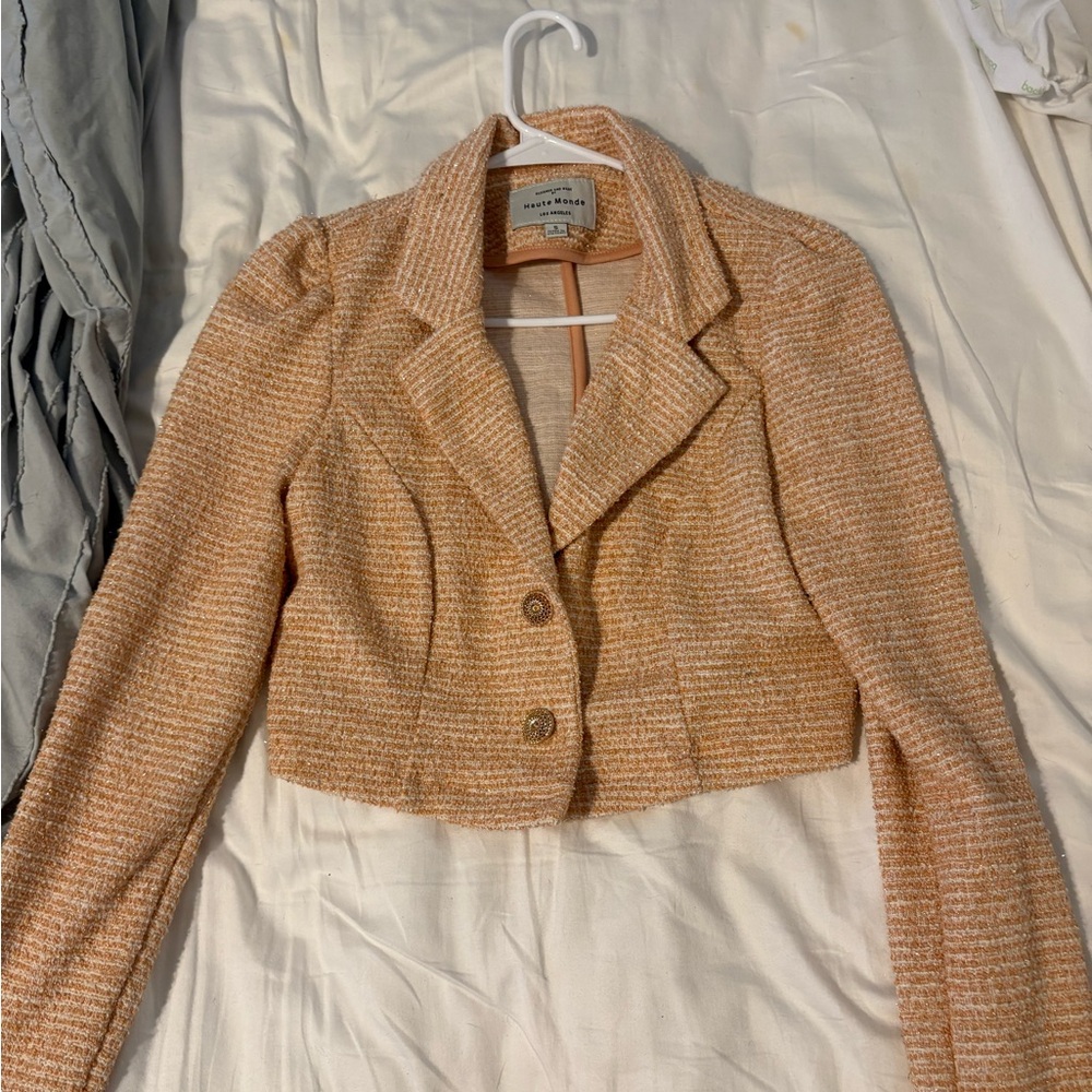 Haute Monde Women's Cropped Tweed Blazer - Peach